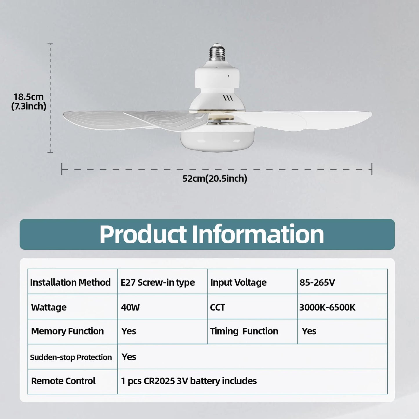 40W LED Ceiling Fan Light with Remote, E27, 85-265V - TechNova Innovate