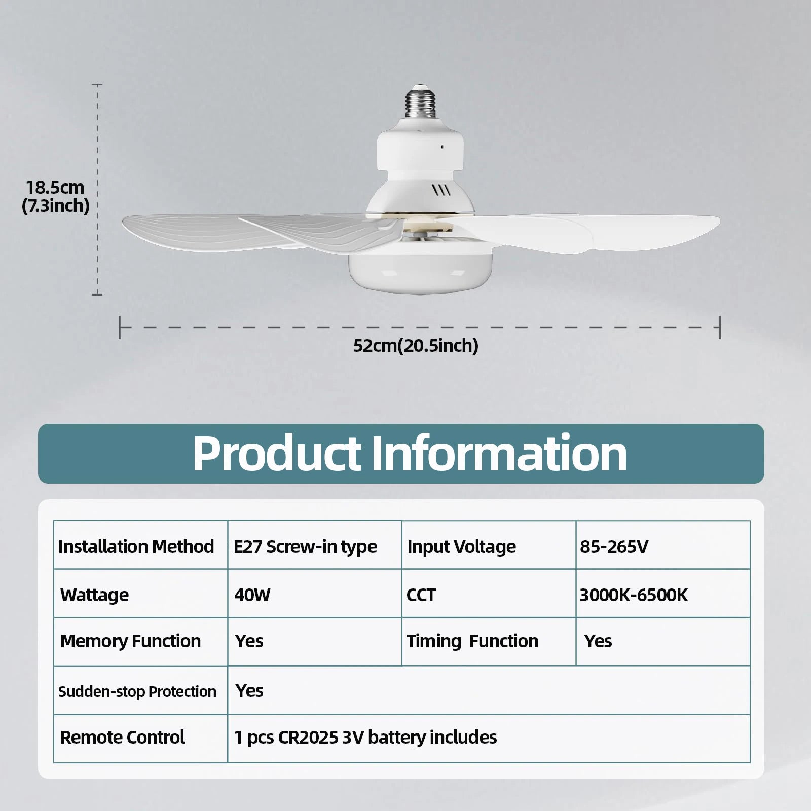 40W LED Ceiling Fan Light with Remote, E27, 85-265V - TechNova Innovate