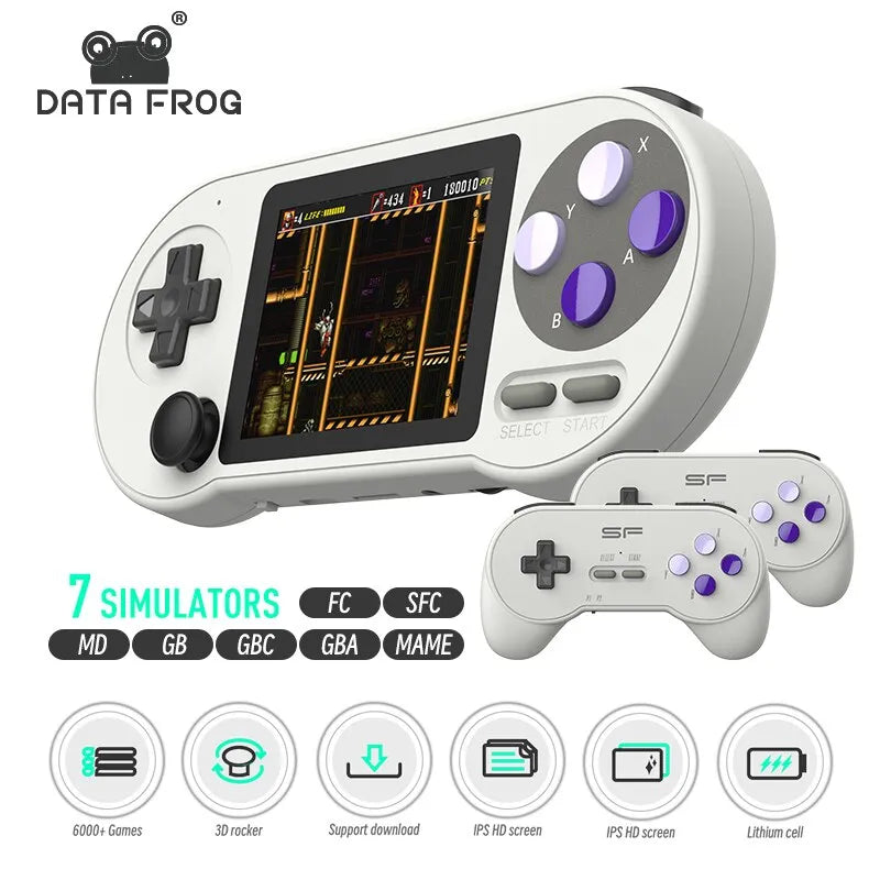 DATA FROG SF2000 Handheld Console with 3 Inch IPS Screen and 6000 Built-in Retro Games for Kids - TechNova Innovate
